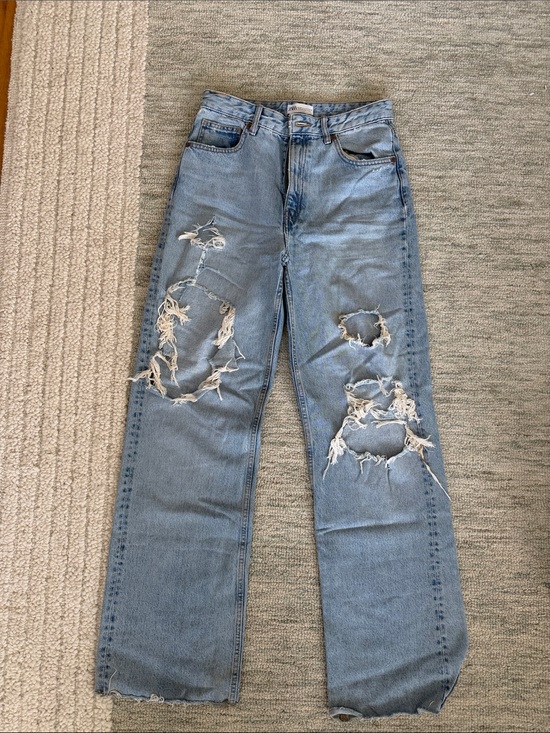 Zara Denim - Zara Light Blue Distressed Wide-Leg Jeans
